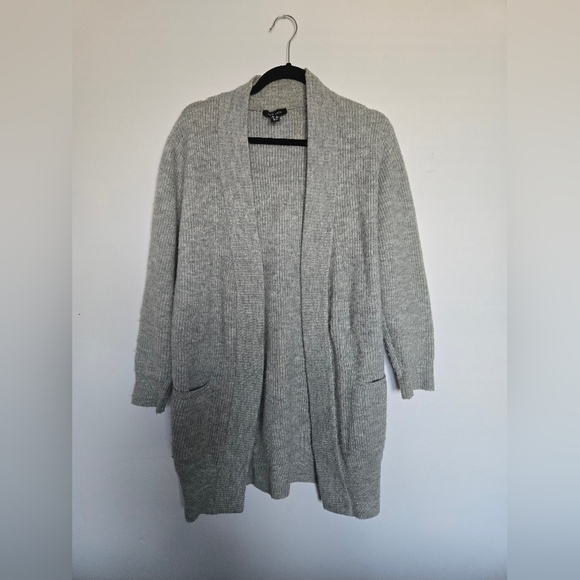 New Look Sweaters - Gray Ribbed Open Cardigan